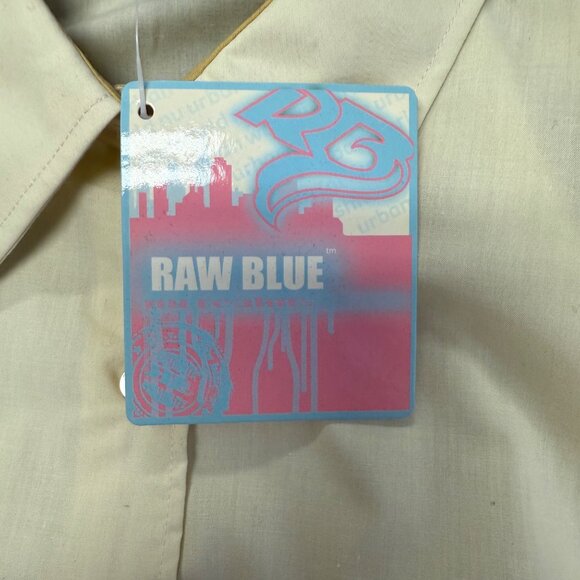 NWT Raw Blue Mens Size 2XL Pale Yellow Retro Vintage Style Button-Down Shirt - Picture 4 of 8